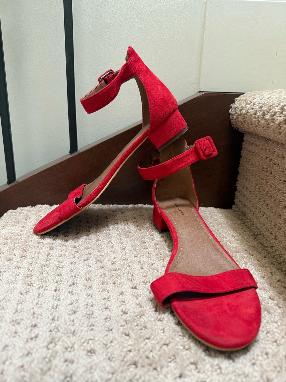 14th & Union Red Suede Ankle-Strap Block Heel Sandals